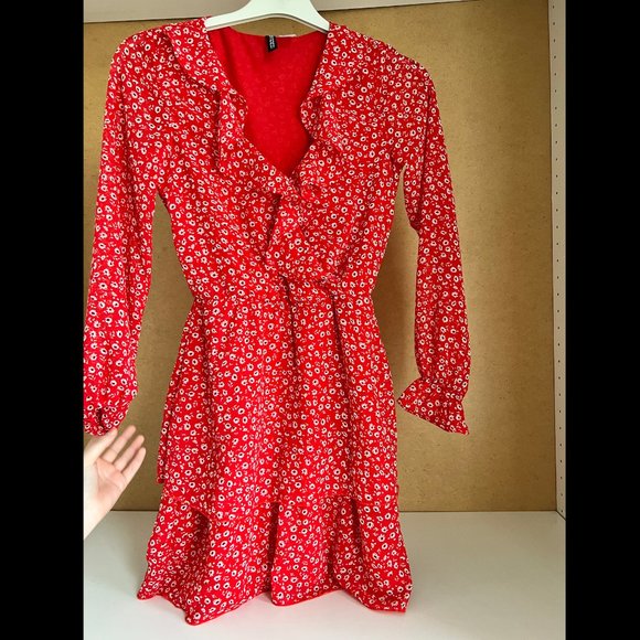 DIVIDED Floral Red Dress - Picture 1 of 8